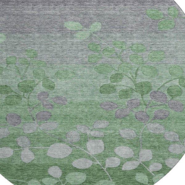 HomeRoots 8' X 10' Floral Washable Area Rug - Green & Gray Design with UV Protection for Homes & Families 707489
