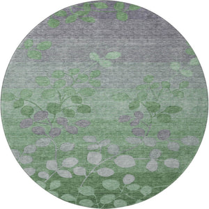 HomeRoots 8' X 10' Floral Washable Area Rug - Green & Gray Design with UV Protection for Homes & Families 707489