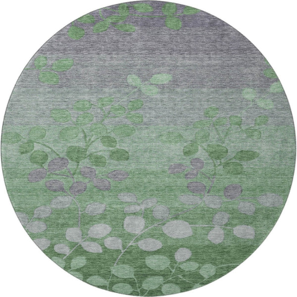 HomeRoots 8' X 10' Floral Washable Area Rug - Green & Gray Design with UV Protection for Homes & Families 707489