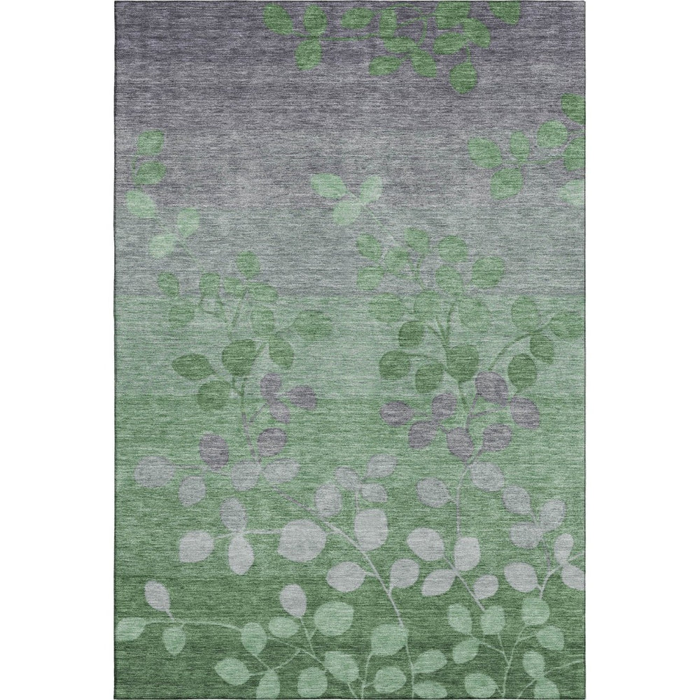 HomeRoots 9' X 12' Green and Gray Floral Area Rug - Washable, UV Protected, Stain Resistant for Busy Homes 707490
