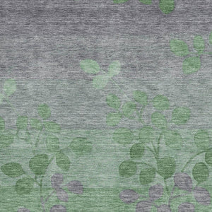 HomeRoots 9' X 12' Green and Gray Floral Area Rug - Washable, UV Protected, Stain Resistant for Busy Homes 707490