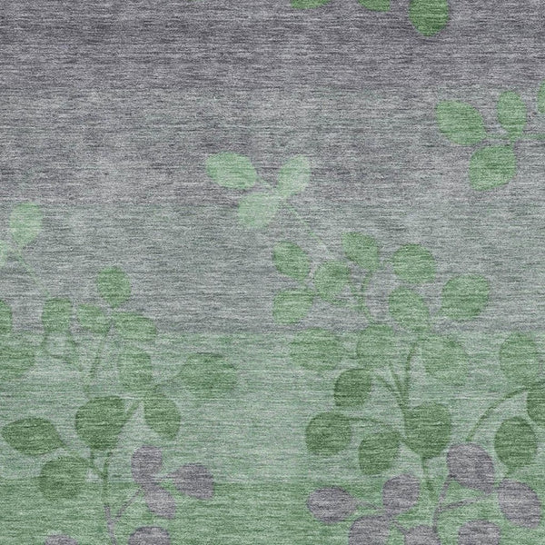 HomeRoots 9' X 12' Green and Gray Floral Area Rug - Washable, UV Protected, Stain Resistant for Busy Homes 707490