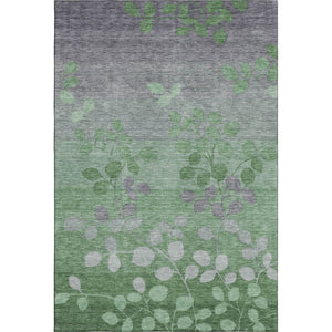HomeRoots 10' X 14' Green and Gray Floral Area Rug - Durable, Washable, Non-Slip with UV Protection for Homes 707491