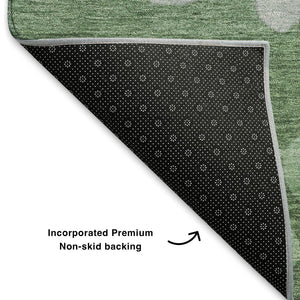 HomeRoots 10' X 14' Green and Gray Floral Area Rug - Durable, Washable, Non-Slip with UV Protection for Homes 707491
