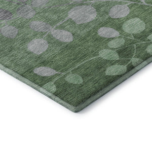 HomeRoots 10' X 14' Green and Gray Floral Area Rug - Durable, Washable, Non-Slip with UV Protection for Homes 707491