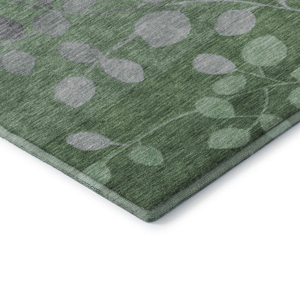HomeRoots 10' X 14' Green and Gray Floral Area Rug - Durable, Washable, Non-Slip with UV Protection for Homes 707491