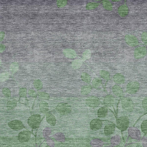 HomeRoots 10' X 14' Green and Gray Floral Area Rug - Durable, Washable, Non-Slip with UV Protection for Homes 707491