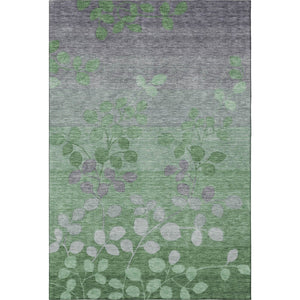HomeRoots 10' X 14' Green and Gray Floral Area Rug - Durable, Washable, Non-Slip with UV Protection for Homes 707491