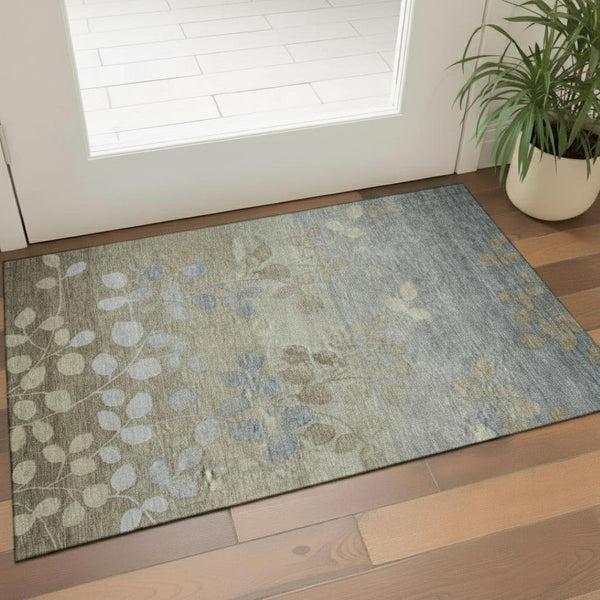 HomeRoots 5' X 8' Khaki and Gray Floral Area Rug - Washable, UV-Protected, Stain-Resistant for Busy Homes 707493