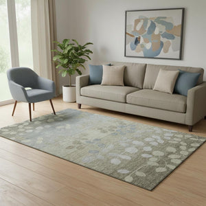 HomeRoots 8' Washable Khaki and Gray Floral Round Rug with UV Protection – Perfect for Pets and Kids! 707494