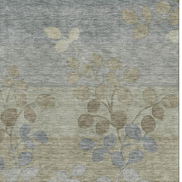 HomeRoots 8' Washable Khaki and Gray Floral Round Rug with UV Protection – Perfect for Pets and Kids! 707494