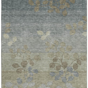 HomeRoots 8' Washable Khaki and Gray Floral Round Rug with UV Protection – Perfect for Pets and Kids! 707494