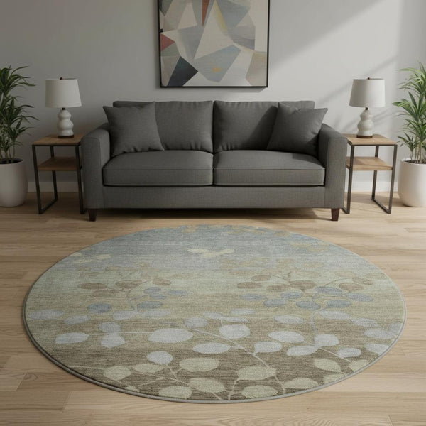 HomeRoots 8' X 10' Washable Khaki & Gray Floral Area Rug - Durable, Stain-Resistant, UV Protected Design! 707495