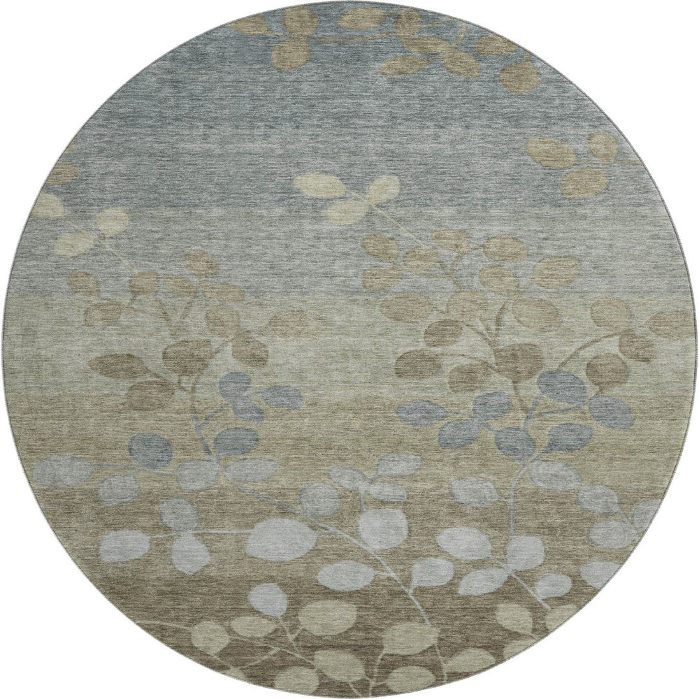 HomeRoots 8' X 10' Washable Khaki & Gray Floral Area Rug - Durable, Stain-Resistant, UV Protected Design! 707495