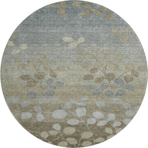 HomeRoots 8' X 10' Washable Khaki & Gray Floral Area Rug - Durable, Stain-Resistant, UV Protected Design! 707495
