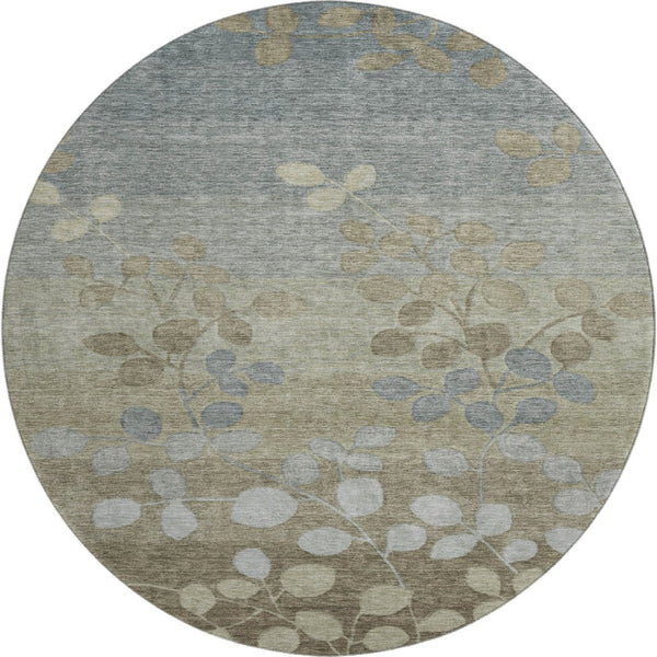 HomeRoots 8' X 10' Washable Khaki & Gray Floral Area Rug - Durable, Stain-Resistant, UV Protected Design! 707495