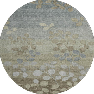 HomeRoots 8' X 10' Washable Khaki & Gray Floral Area Rug - Durable, Stain-Resistant, UV Protected Design! 707495