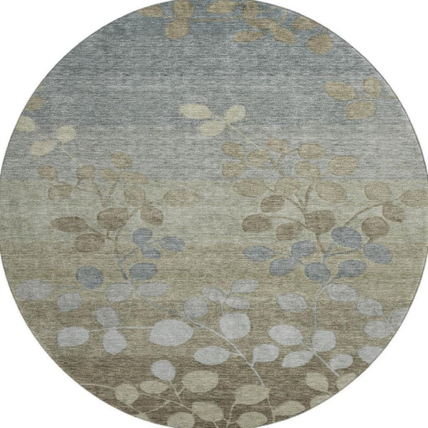 HomeRoots 8' X 10' Washable Khaki & Gray Floral Area Rug - Durable, Stain-Resistant, UV Protected Design! 707495
