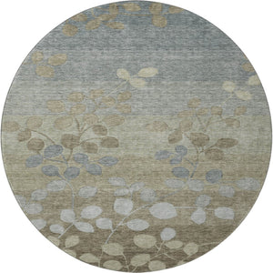 HomeRoots 8' X 10' Washable Khaki & Gray Floral Area Rug - Durable, Stain-Resistant, UV Protected Design! 707495
