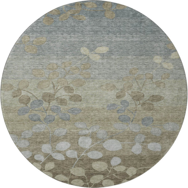 HomeRoots 8' X 10' Washable Khaki & Gray Floral Area Rug - Durable, Stain-Resistant, UV Protected Design! 707495