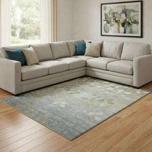 HomeRoots 9' X 12' Khaki and Gray Floral Washable Area Rug with UV Protection for Family-Friendly Spaces 707496