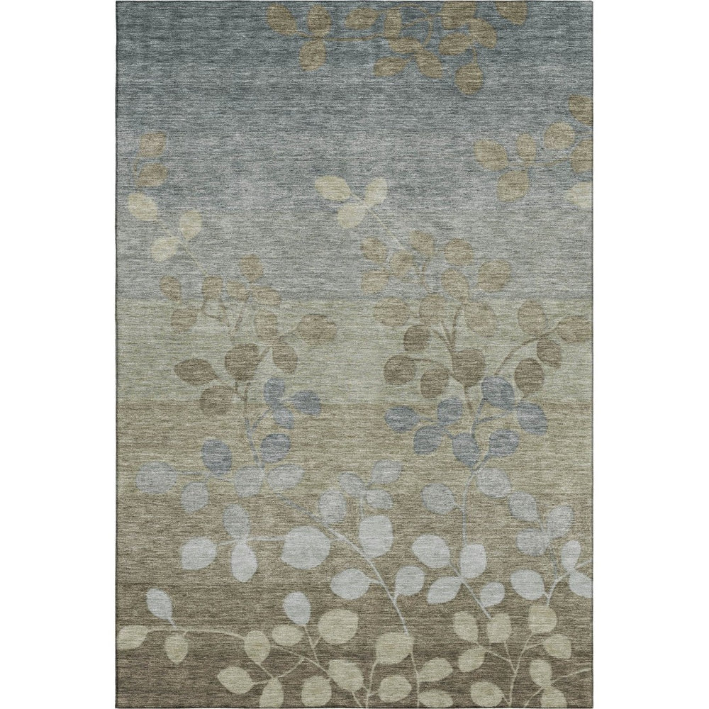 HomeRoots 9' X 12' Khaki and Gray Floral Washable Area Rug with UV Protection for Family-Friendly Spaces 707496