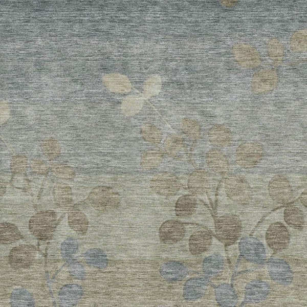 HomeRoots 9' X 12' Khaki and Gray Floral Washable Area Rug with UV Protection for Family-Friendly Spaces 707496