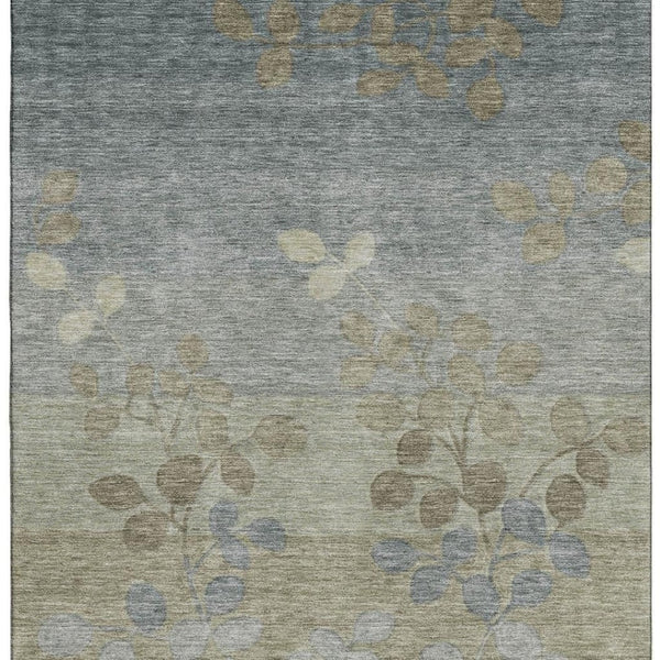 HomeRoots 9' X 12' Khaki and Gray Floral Washable Area Rug with UV Protection for Family-Friendly Spaces 707496