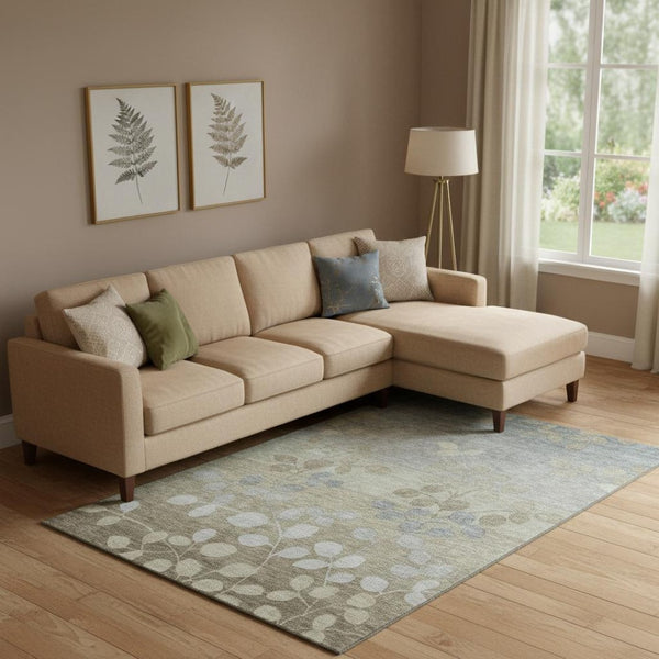 HomeRoots 10' Khaki and Gray Floral Area Rug - Washable, UV Protected, Stain Resistant for High-Traffic Areas 707497
