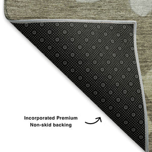 HomeRoots 10' Khaki and Gray Floral Area Rug - Washable, UV Protected, Stain Resistant for High-Traffic Areas 707497
