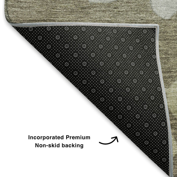 HomeRoots 10' Khaki and Gray Floral Area Rug - Washable, UV Protected, Stain Resistant for High-Traffic Areas 707497