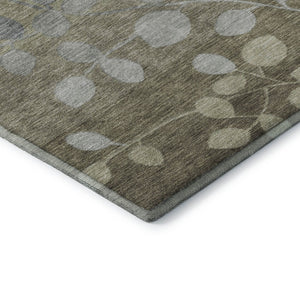 HomeRoots 10' Khaki and Gray Floral Area Rug - Washable, UV Protected, Stain Resistant for High-Traffic Areas 707497