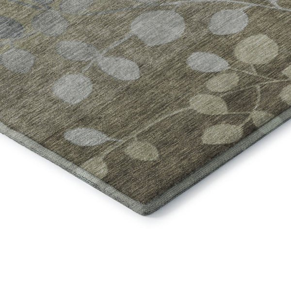 HomeRoots 10' Khaki and Gray Floral Area Rug - Washable, UV Protected, Stain Resistant for High-Traffic Areas 707497