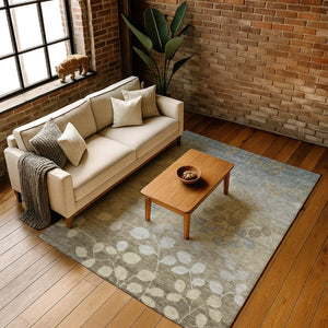 HomeRoots 10' Khaki and Gray Floral Area Rug - Washable, UV Protected, Stain Resistant for High-Traffic Areas 707497