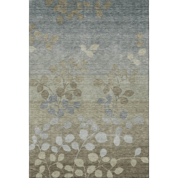 HomeRoots 10' Khaki and Gray Floral Area Rug - Washable, UV Protected, Stain Resistant for High-Traffic Areas 707497
