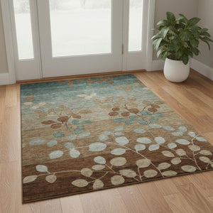 HomeRoots 5' X 8' Coffee And Gray Floral Area Rug - Durable, Washable, UV-Protected, Kid & Pet Friendly Design! 707499