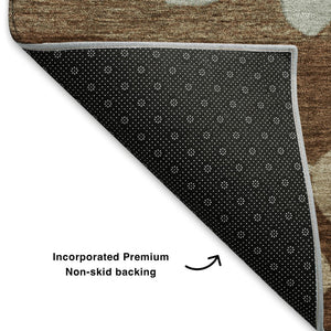 HomeRoots 5' X 8' Coffee And Gray Floral Area Rug - Durable, Washable, UV-Protected, Kid & Pet Friendly Design! 707499