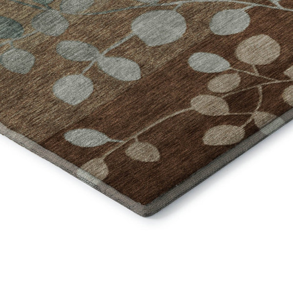 HomeRoots 5' X 8' Coffee And Gray Floral Area Rug - Durable, Washable, UV-Protected, Kid & Pet Friendly Design! 707499