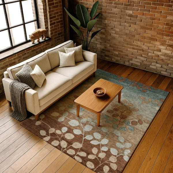 HomeRoots 5' X 8' Coffee And Gray Floral Area Rug - Durable, Washable, UV-Protected, Kid & Pet Friendly Design! 707499