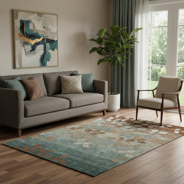 HomeRoots 8' Washable Round Floral Rug in Coffee & Gray - Durable, Stain-Resistant with UV Protection for Homes 707500