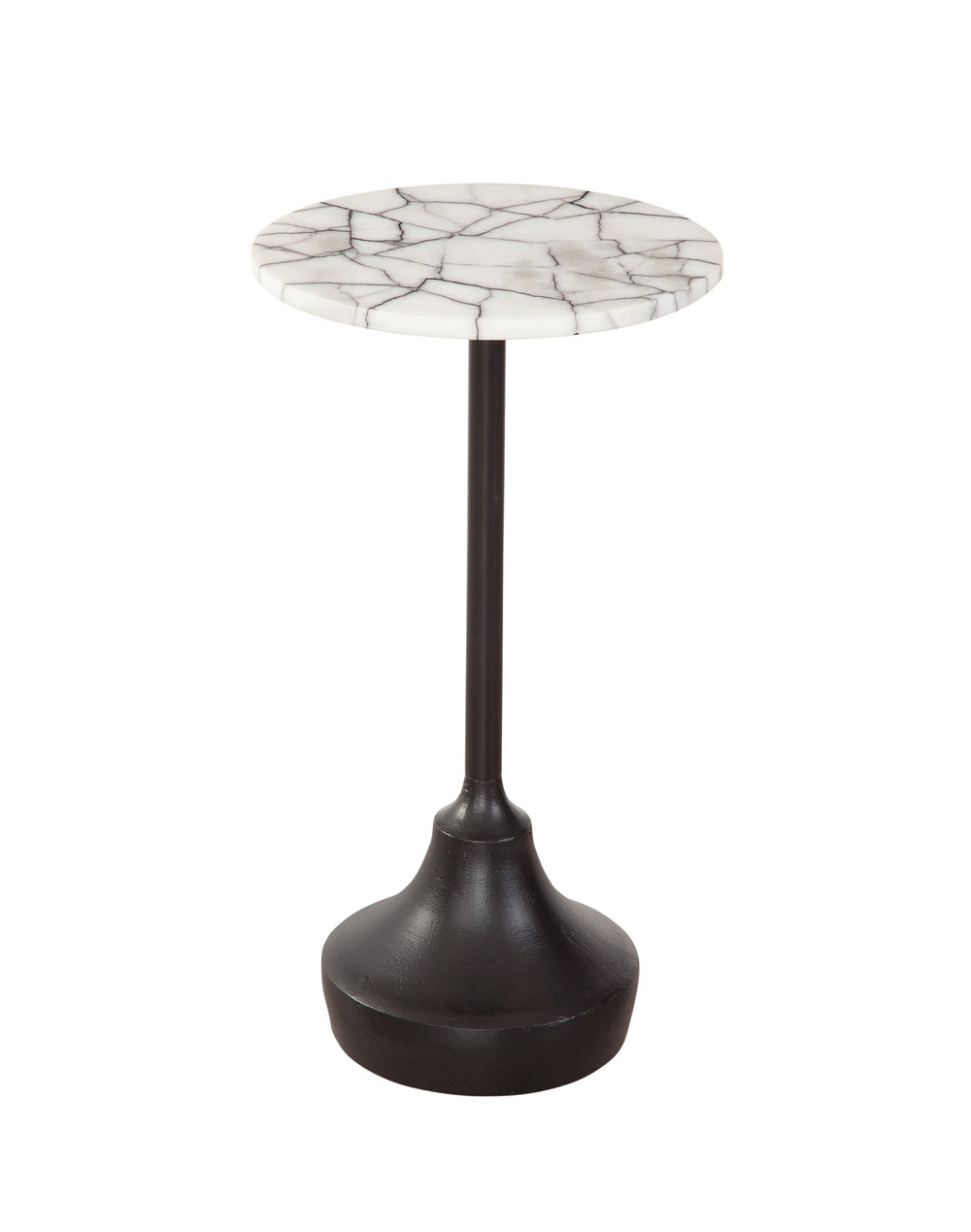 Basset Mirror Talley Accent Table - Elegant White Marble Top With Dramatic Vein Pattern & Sturdy Black Iron Base Black Iron,Marble 7075-lr-223