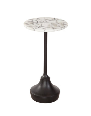 Basset Mirror Talley Accent Table - Elegant White Marble Top With Dramatic Vein Pattern & Sturdy Black Iron Base Black Iron,Marble 7075-lr-223