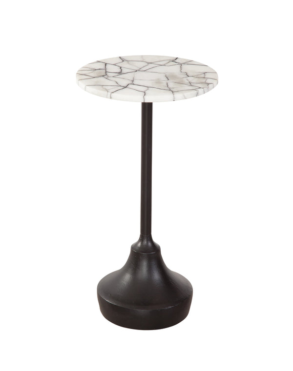 Basset Mirror Talley Accent Table - Elegant White Marble Top With Dramatic Vein Pattern & Sturdy Black Iron Base Black Iron,Marble 7075-lr-223