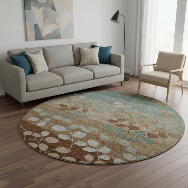 HomeRoots 8' X 10' Coffee and Gray Floral Washable Area Rug – UV Protected, Stain Resistant, Pet Friendly! 707501