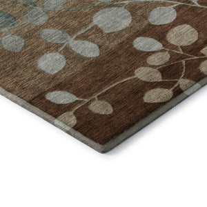 HomeRoots 9' X 12' Washable Coffee & Gray Floral Area Rug with UV Protection – Stylish, Durable, Easy Care! 707502