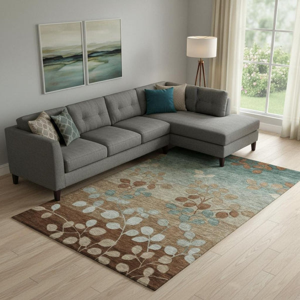 HomeRoots 10' X 14' Coffee and Gray Floral Area Rug | Durable, Washable, UV-Protected for Homes with Kids & Pets 707503