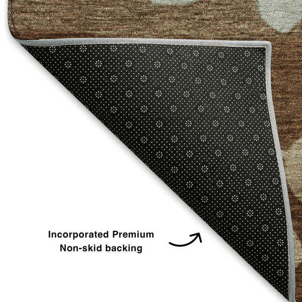 HomeRoots 10' X 14' Coffee and Gray Floral Area Rug | Durable, Washable, UV-Protected for Homes with Kids & Pets 707503