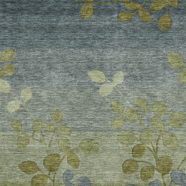 HomeRoots 8' Elegant Olive Green and Gray Floral Round Rug - Washable, UV Protected, Ideal for Any Space! 707506
