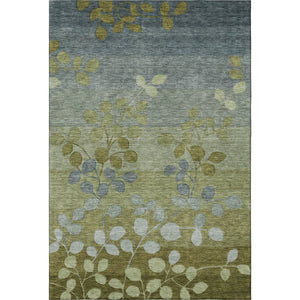 HomeRoots 8' Elegant Olive Green and Gray Floral Round Rug - Washable, UV Protected, Ideal for Any Space! 707506