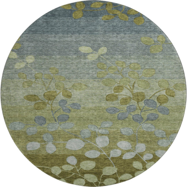 HomeRoots 8' X 10' Olive Green & Gray Floral Washable Area Rug with UV Protection for Modern Living Spaces 707507